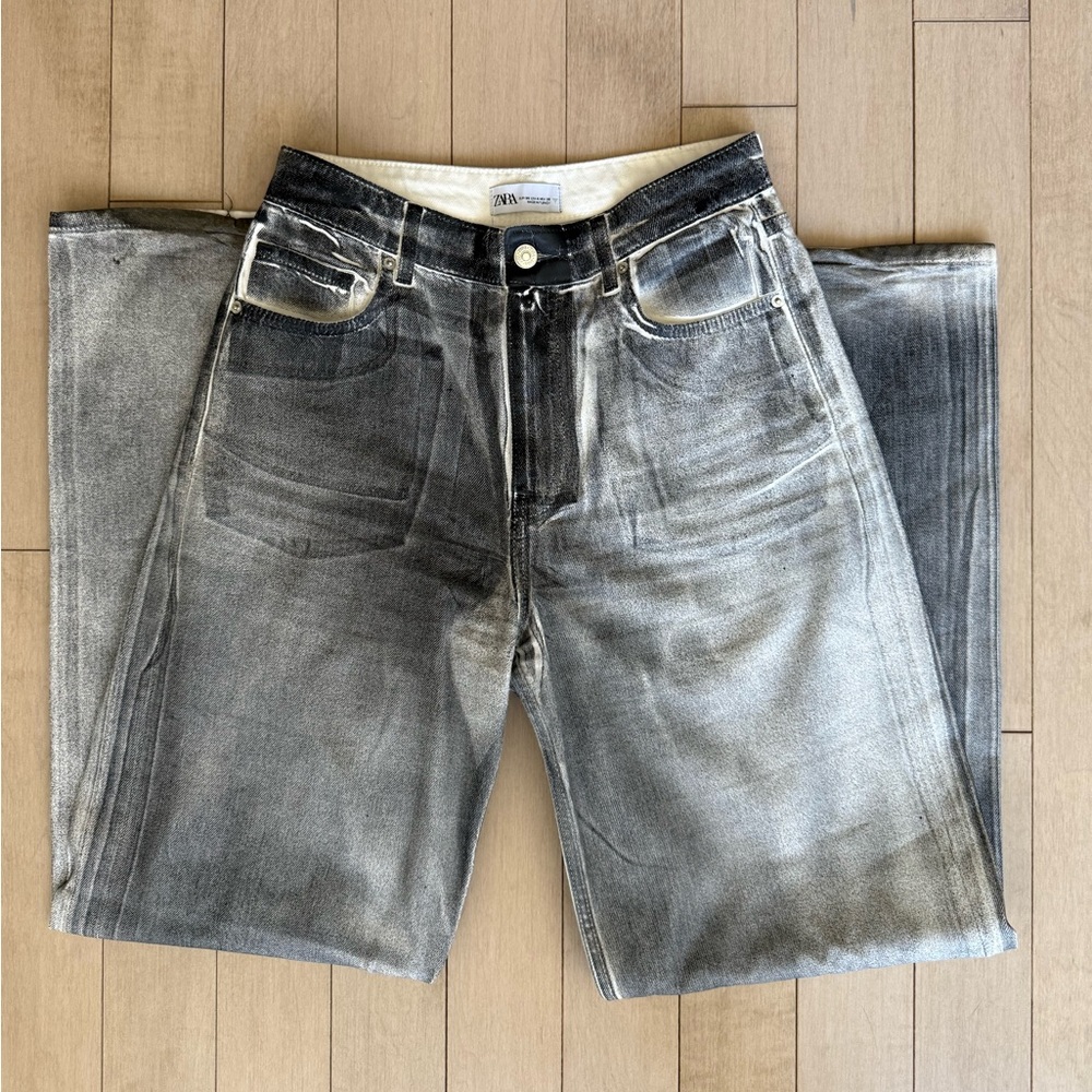 Zara Black & White Wide Leg Jeans